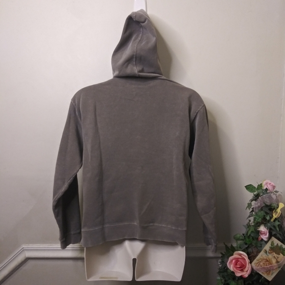 Vintage "Maine" Khaki Green & Pink Hooded Kangaroo Pocket Sweatshirt - Picture 3 of 8